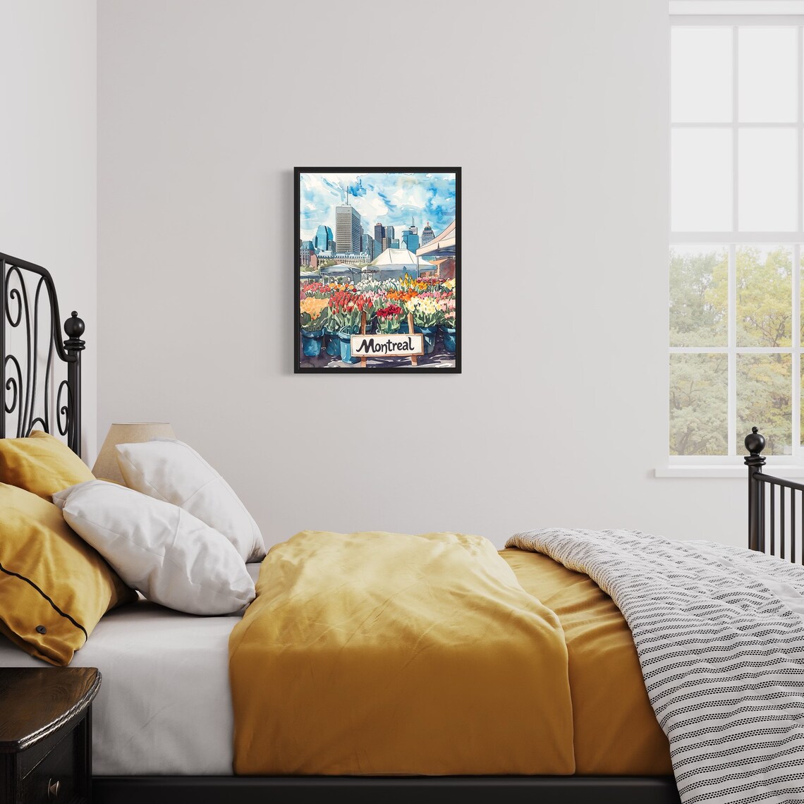 Montreal Canada Downtown Skyline Watercolor Tulip Market Poster - Image 3