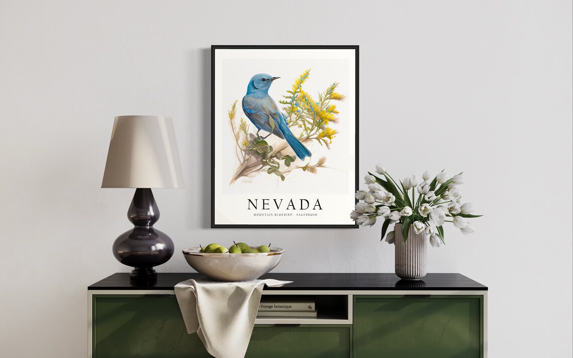 Nevada State Bird and Flower Wall Art Print - Image 2