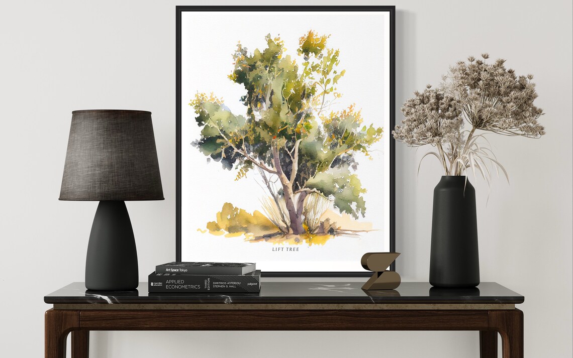 Lift Tree Soft Loose Watercolor Bright Green Leafy Tree Poster - Image 3