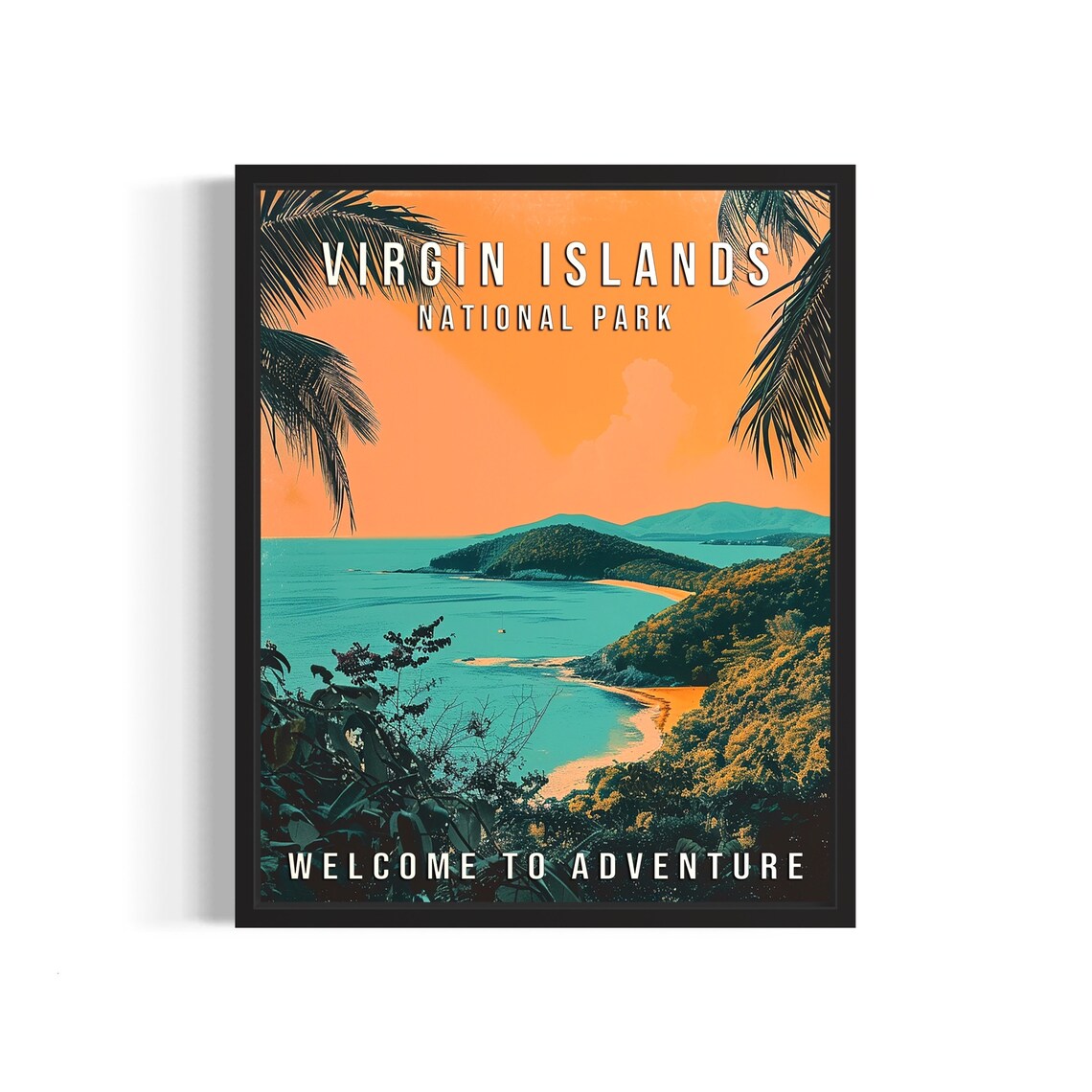 Virgin Islands National Park Tropical Beach Sunset Vintage Travel Poster