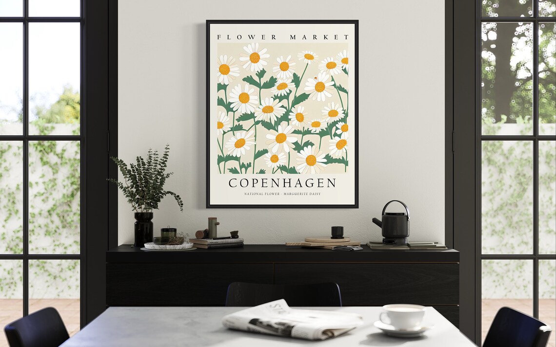 Copenhagen Denmark Marguerite Daisy Bloom Cheerful Botanical Poster - Image 2