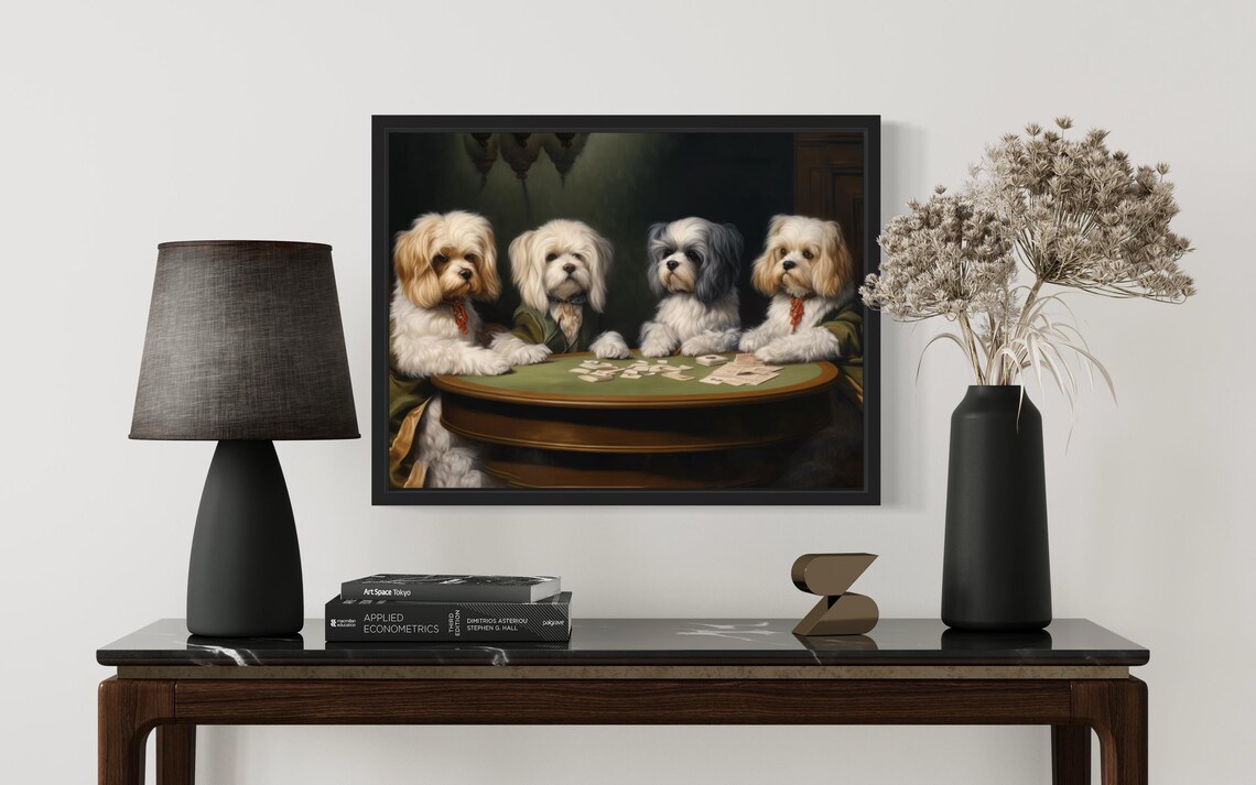 Four Maltese Dogs Playing Poker Card Game Cute Pet Humor Poster - Image 2