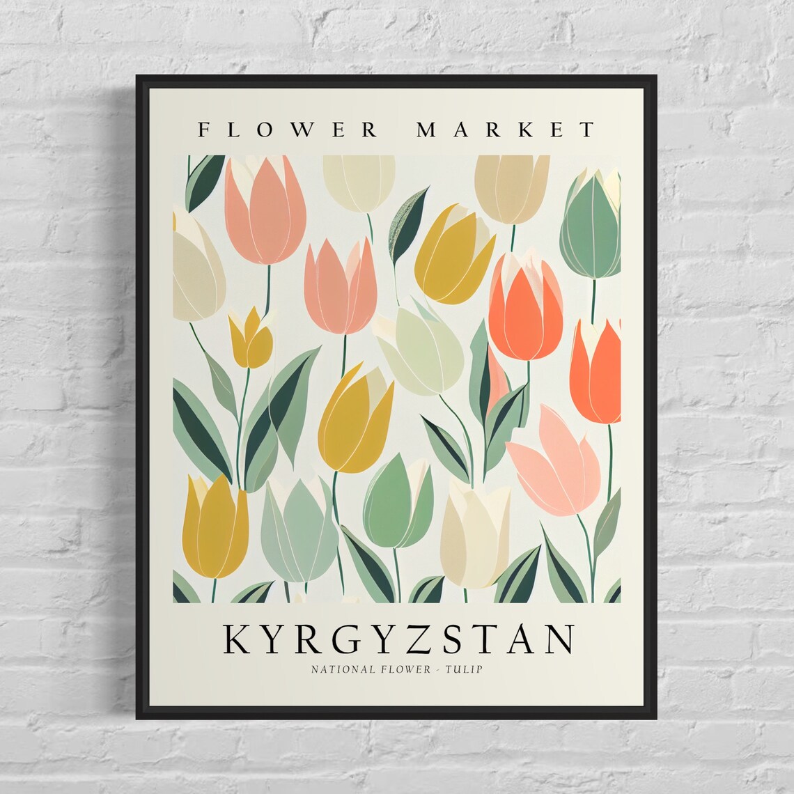Kyrgyzstan Flower Market Tulip Pastel Spring Botanical Poster