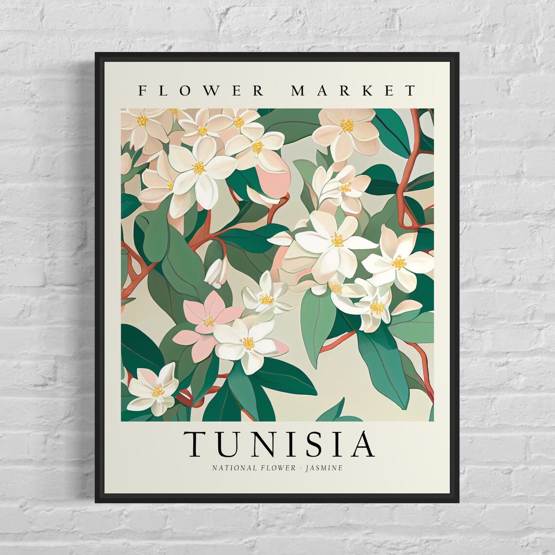 Tunisia Jasmine Flower Market Botanical Floral Garden Art Poster