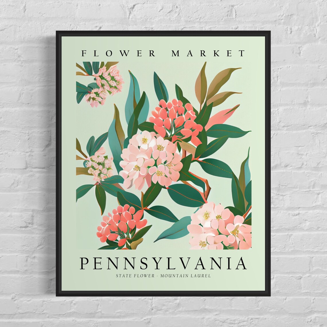 Mountain Laurel Neutral Botanical Art Print, Pennsylvania