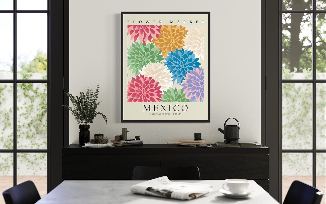 Mexico National Flower Dahlia 1960s Botanical Art Print - Image 2