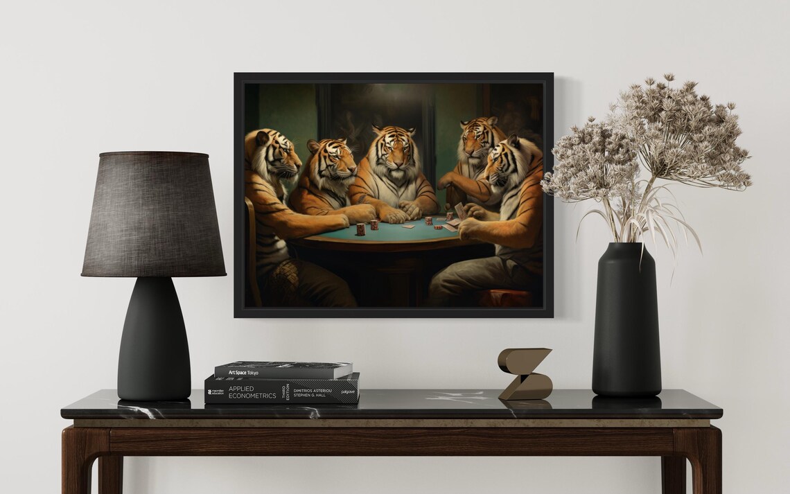 Tigers Playing Poker Card Game Big Cats Vintage Oil Style Poster - Image 2