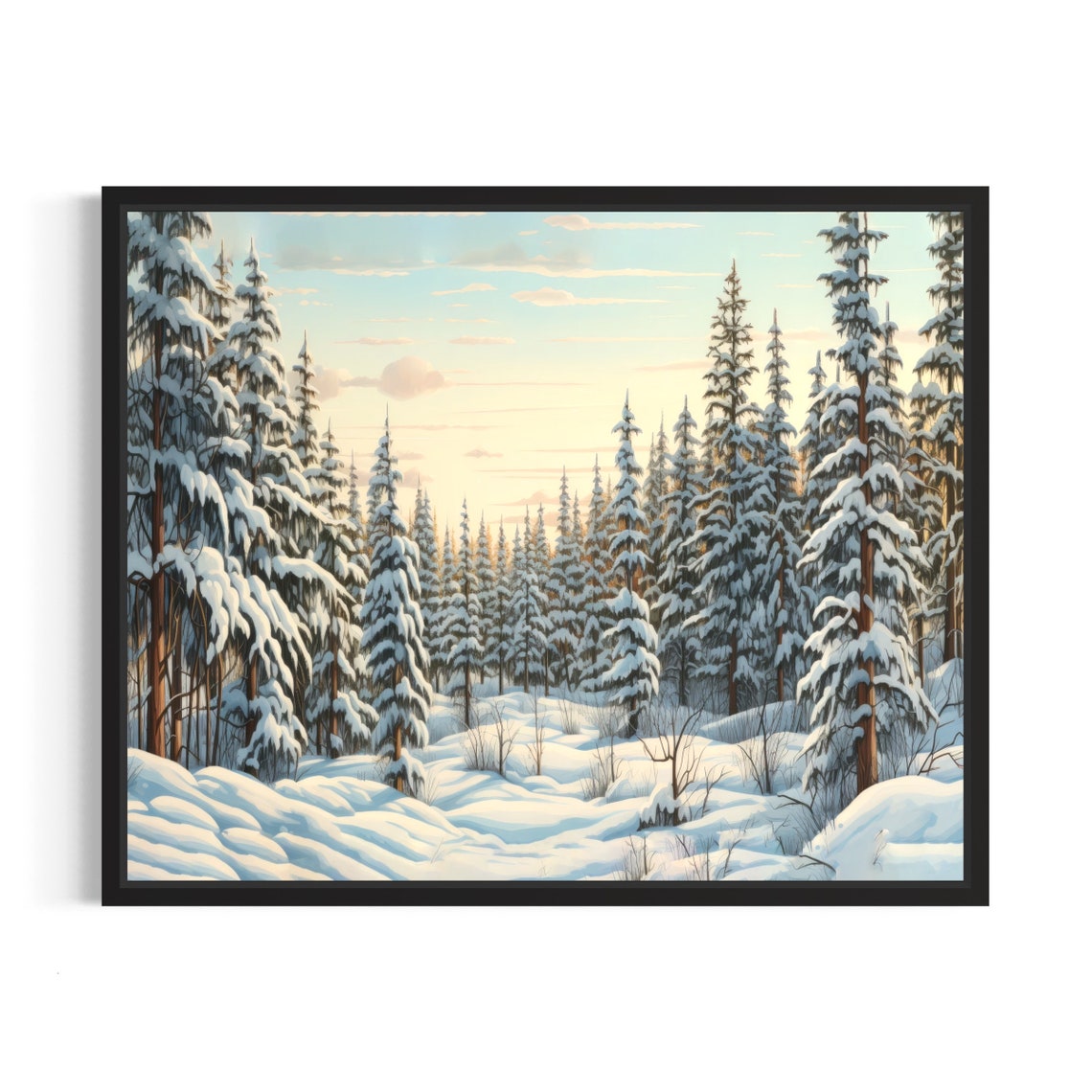Winter Pine Tree Forest Poster Art Print Winter Scenery Artwork Wall Art Painting