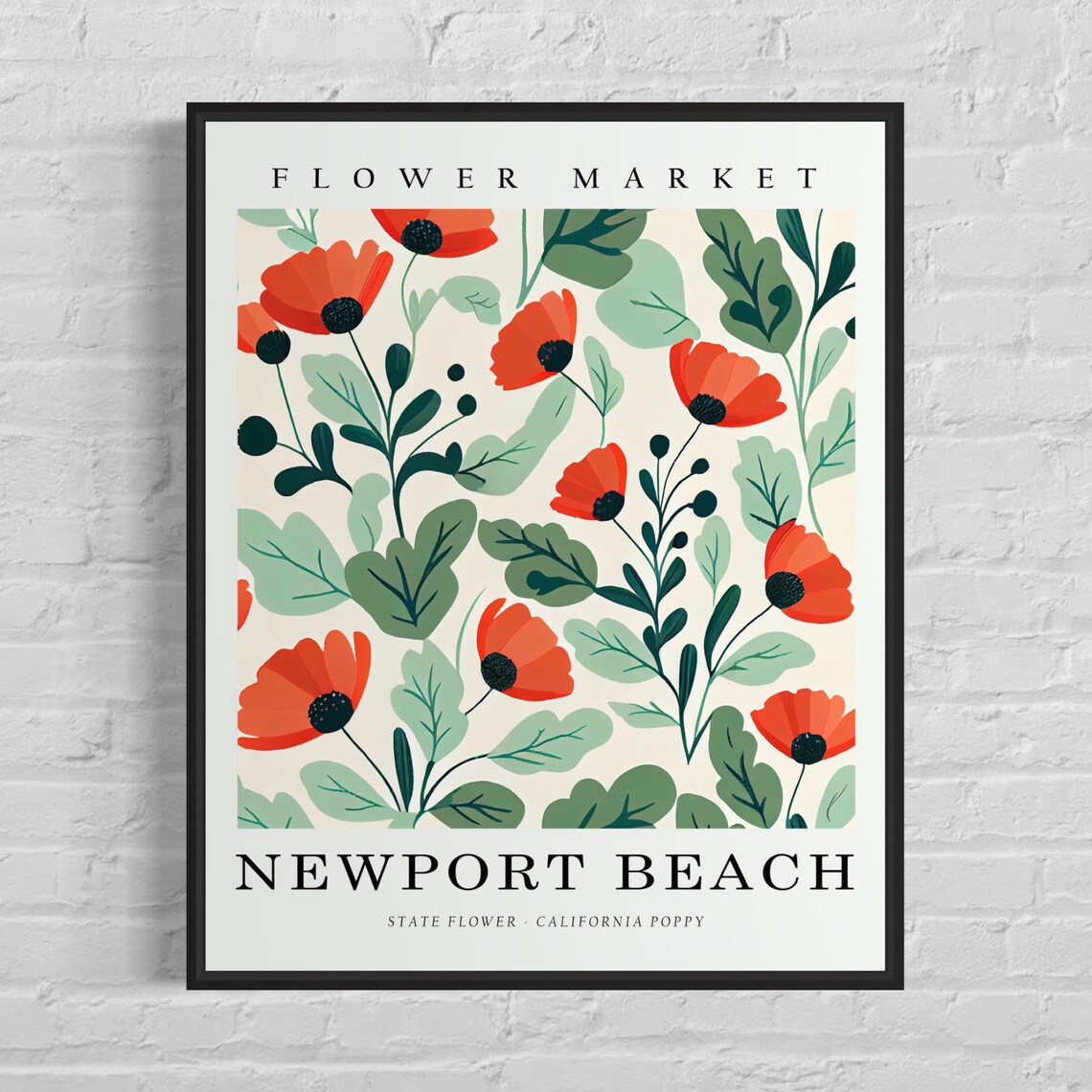 Newport Beach California Flower Market Art Print Newport Beach Flower California Poppy Wall Art Botanical Pastel Artwork