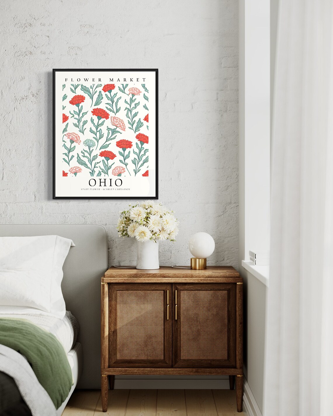 Ohio State Flower, Scarlet Carnation Botanical Art Print - Image 2