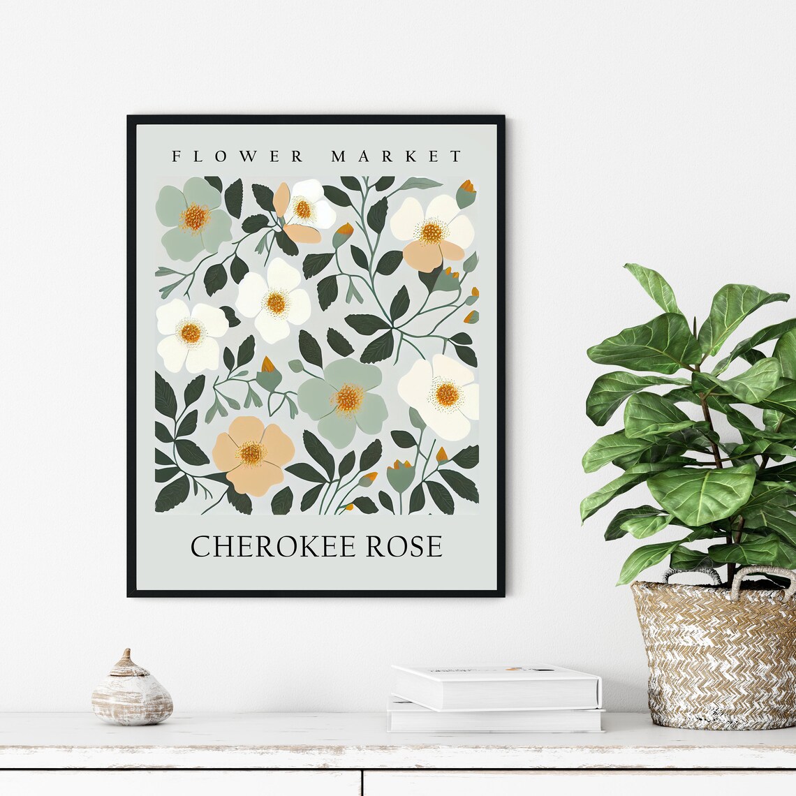 Cherokee Rose White Peach Botanical Flower Market Pastel Art Print - Image 3