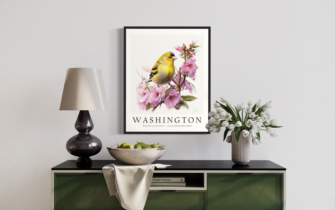 Washington State Bird Art Print, State Flower Wall Art - Image 2