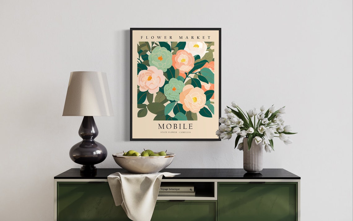 Mobile Flower Market State Flower Camellia Botanical Art Poster - Image 2
