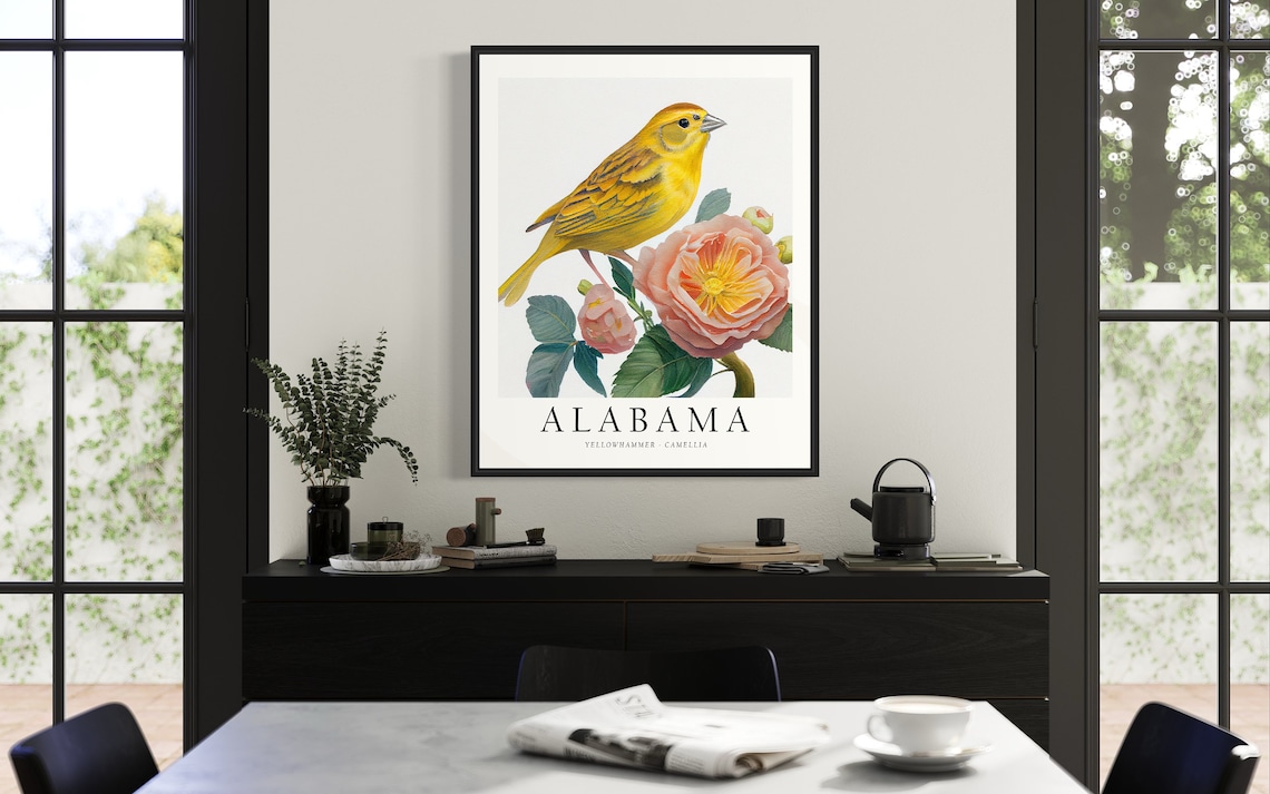 Alabama State Bird Art Print, State Flower Wall Art - Image 3