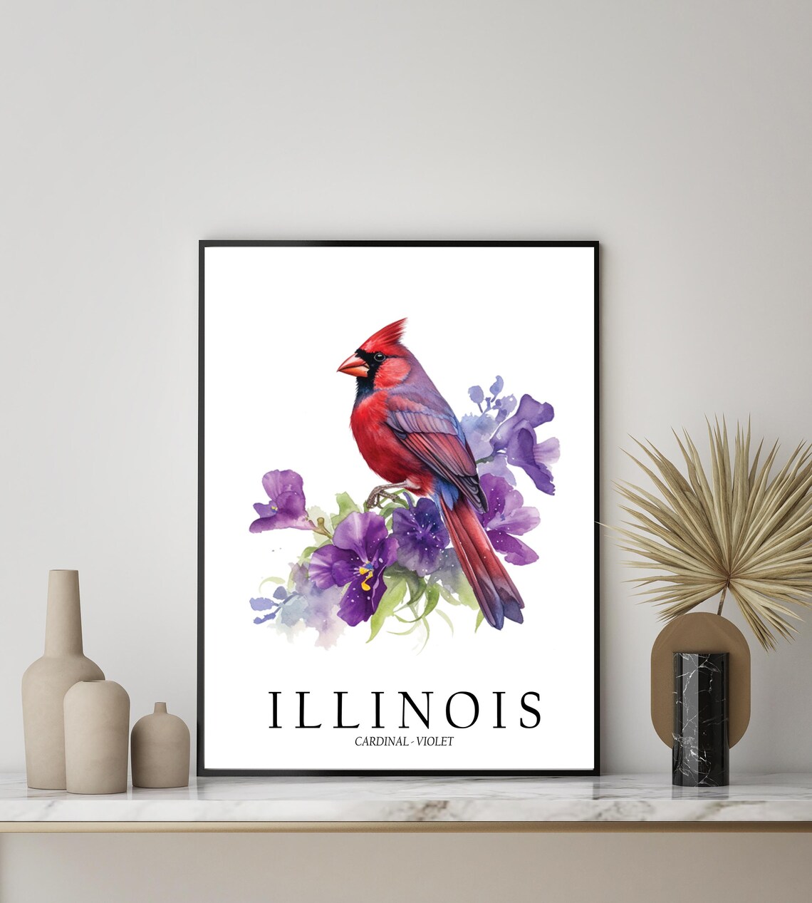 Illinois State Bird and Flower Wall Art Print - Image 2
