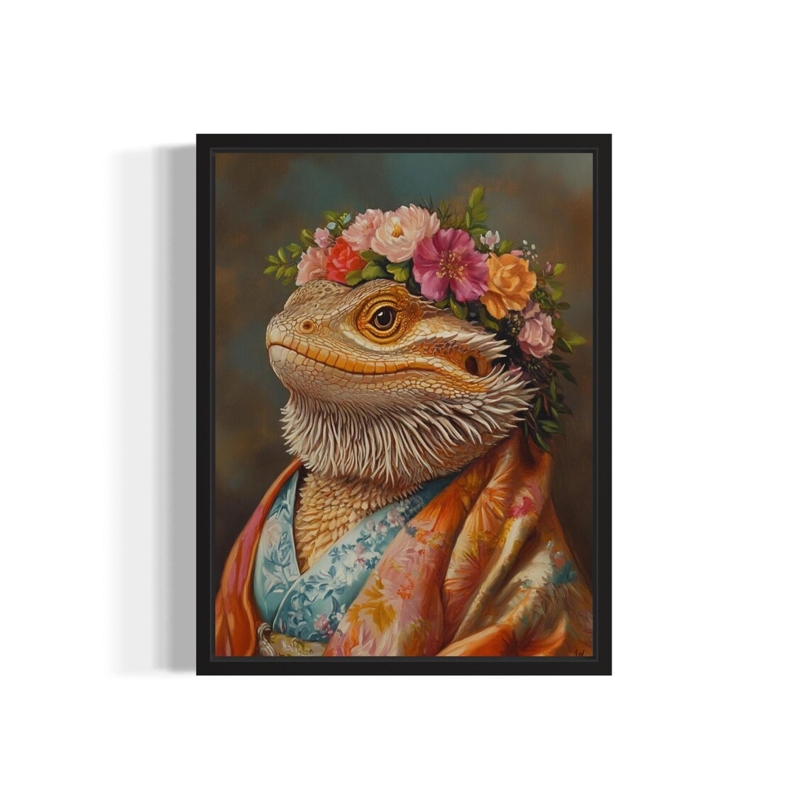Bearded Dragon Poster Art Print, Kimono Flowers