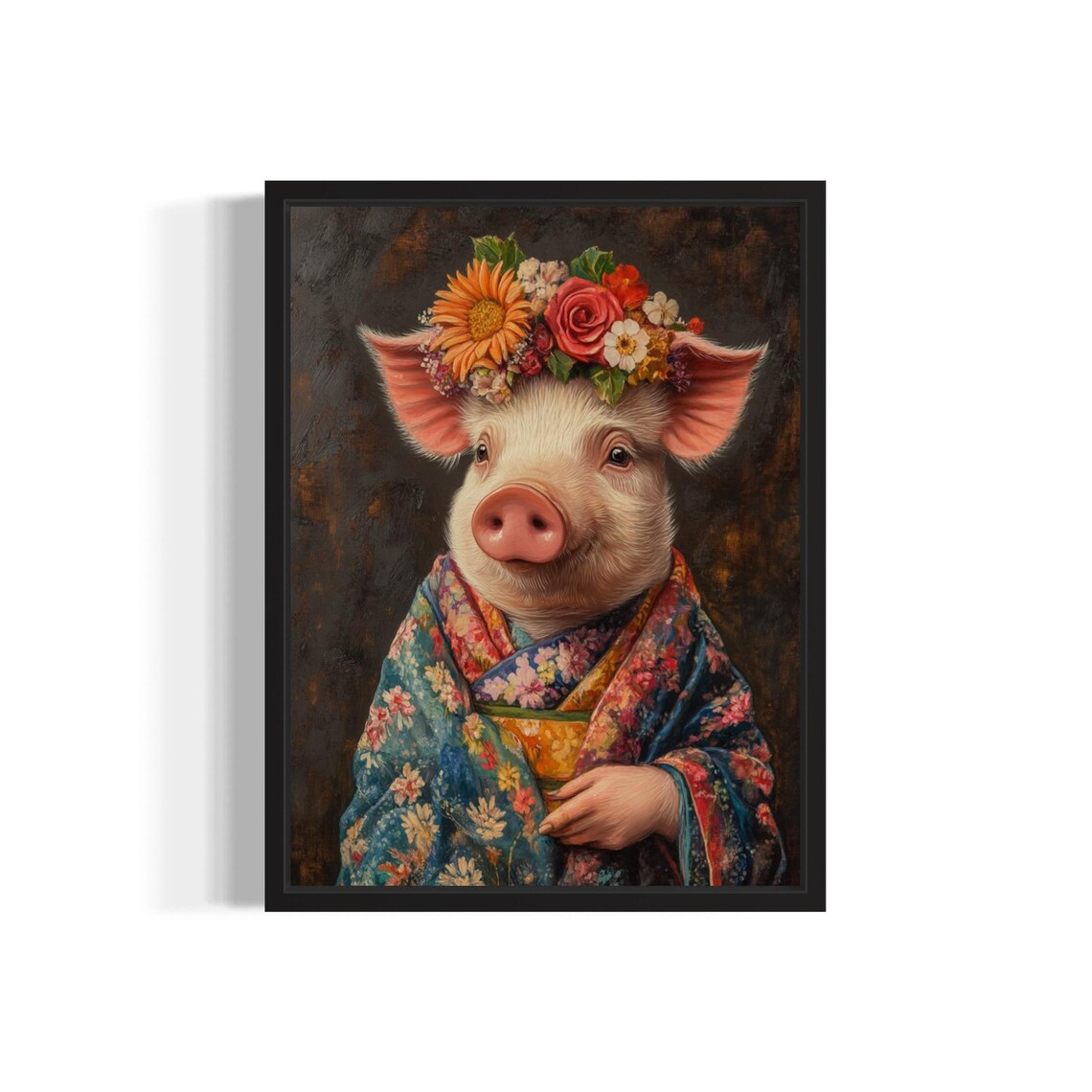 Pig Poster Art Print, Kimono Floral Decor