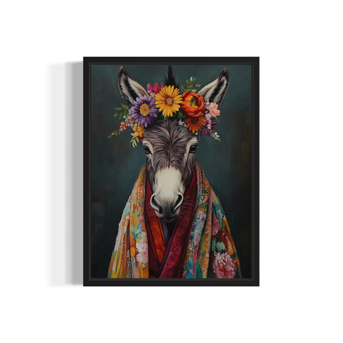 Donkey Flower Crown Kimono Portrait Japanese Style Farm Animal Poster