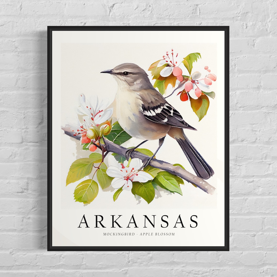 Arkansas State Bird Art Print, State Flower Wall Art