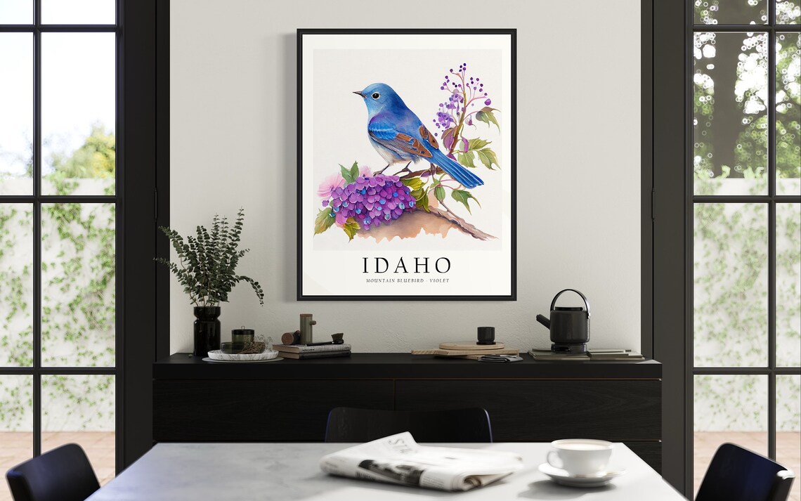 Idaho State Bird Art Print, State Flower Wall Art - Image 3