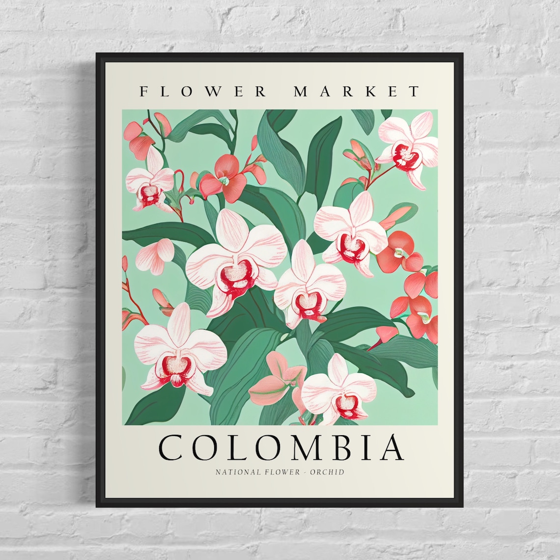 Colombia Flower Market Orchid Poster Pink Tropical Botanical Blooms
