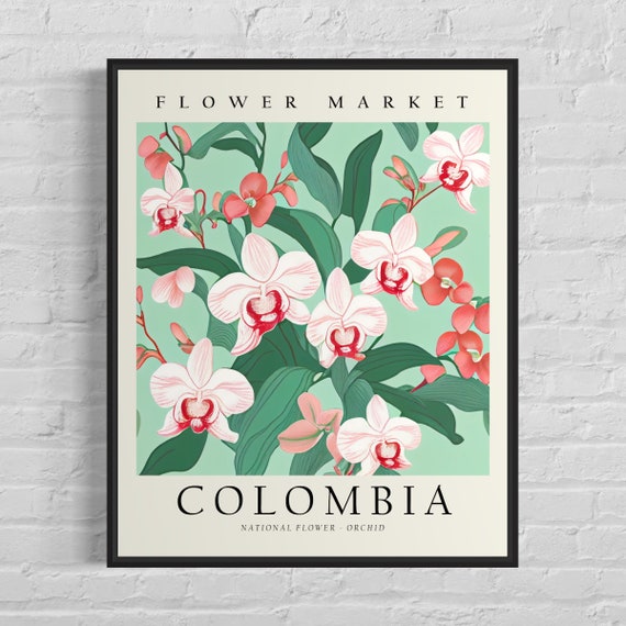 Colombia Flower Market Art Print Colombia Flower Orchid Wall Art Botanical Pastel Artwork