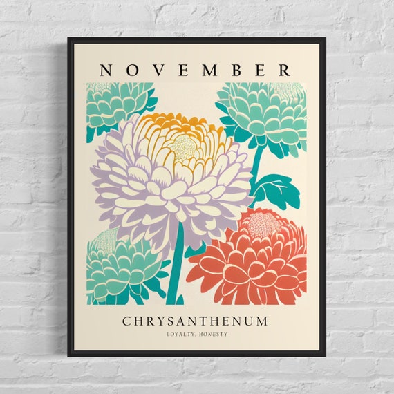 November Flower Market Poster, Neutral Pastel Artwork