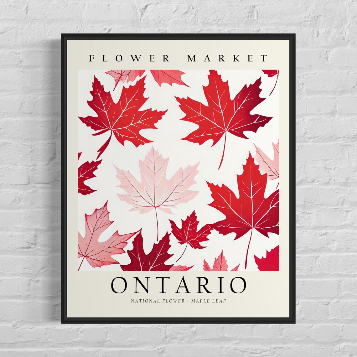 Ontario Flower Market Maple Leaf Poster Red Botanical Autumn Decor