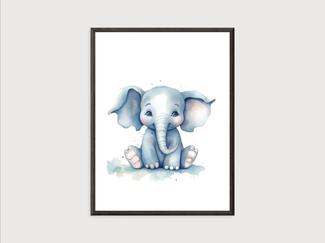 Cute Baby Elephant Watercolor Poster, Nursery Wall Decor Art - Image 2