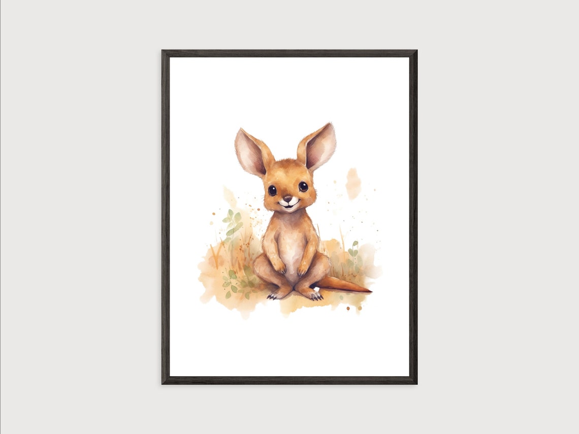 Baby Kangaroo Watercolor Portrait Cute Nursery Animal Poster - Image 2