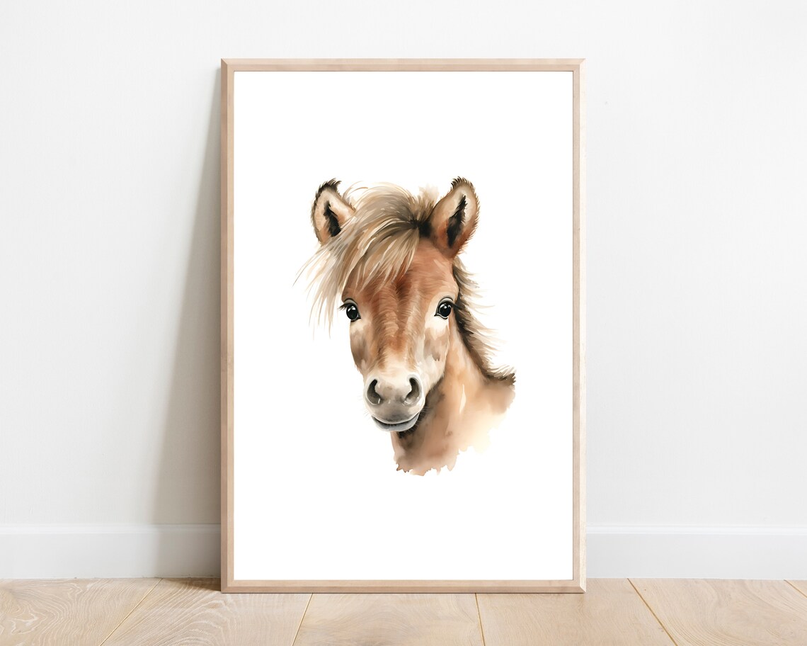 Cute Baby Horse Foal Watercolor Portrait Sweet Nursery Wall Art