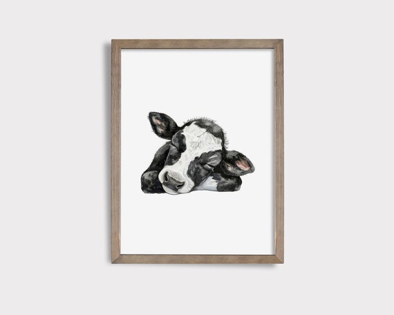 Sleeping Calf Nursery Print Cow Nursery Decor Calf Nursery Wall Art Calf Wall Art Farm Animal Print Cute Sleeping Animal Art