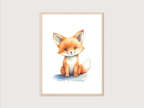 Baby Fox Watercolor Nursery Art Print