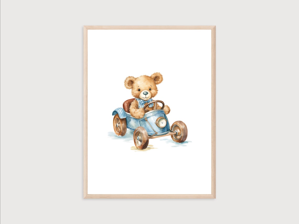 Teddy Bear Driving Print Boy Nursery Decor Print Animal Print Nursery Wall Decor Nursery Art Vehicle Nursery Decor