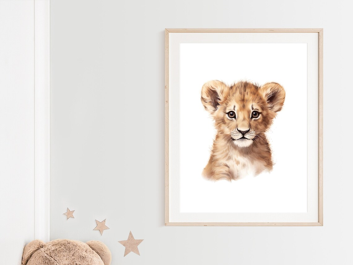 Lion Cub Portrait Watercolor Poster, Safari Nursery Wall Decor Art - Image 2
