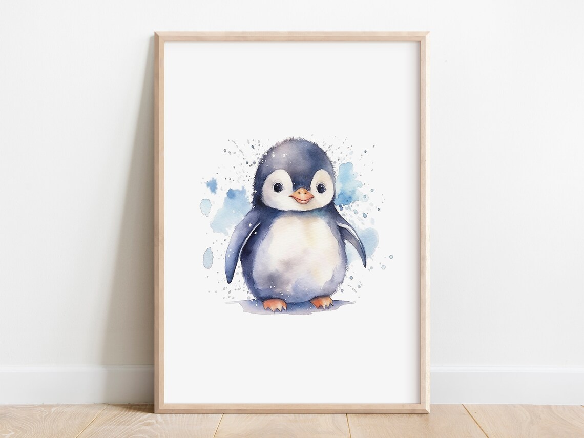 Baby Penguin Watercolor Art Print, Arctic Nursery Decor