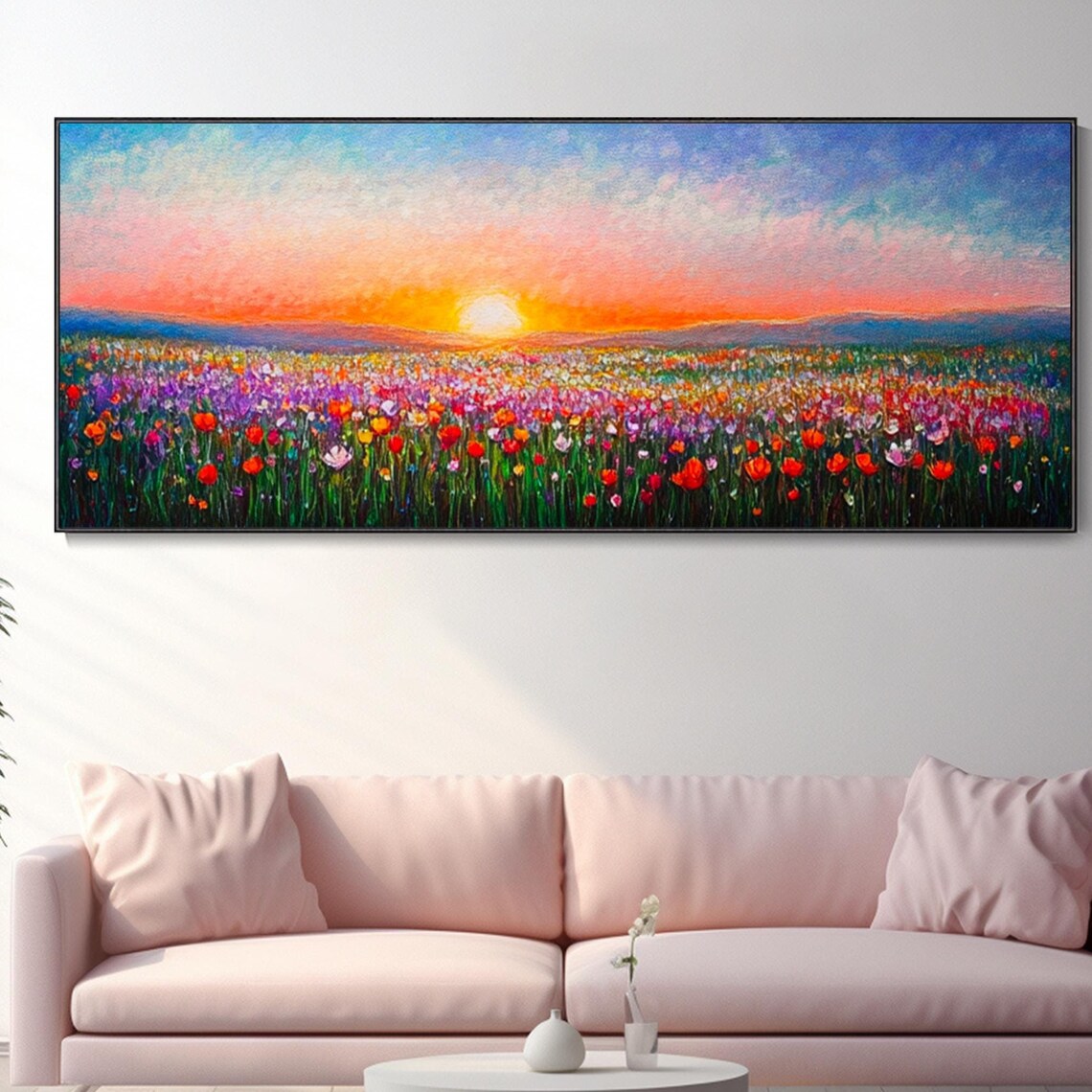 Golden Wildflower Field At Sunset Colorful Meadow Horizon Poster