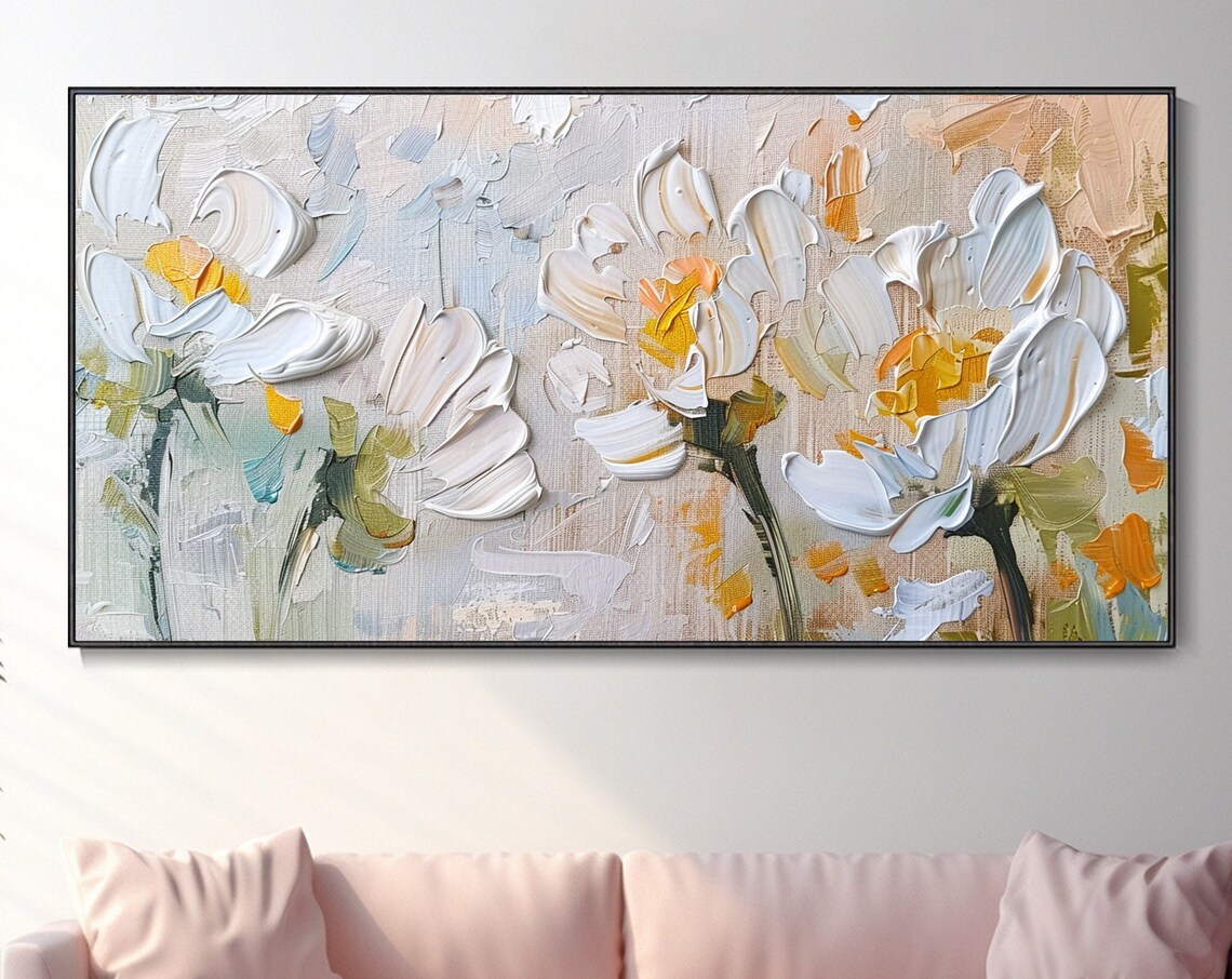 Art Of White Floral Textures Abstract Landscape Plant Oil Painting Original Hand Living Room Wall Decor Wabi Sabi Art Minimalist