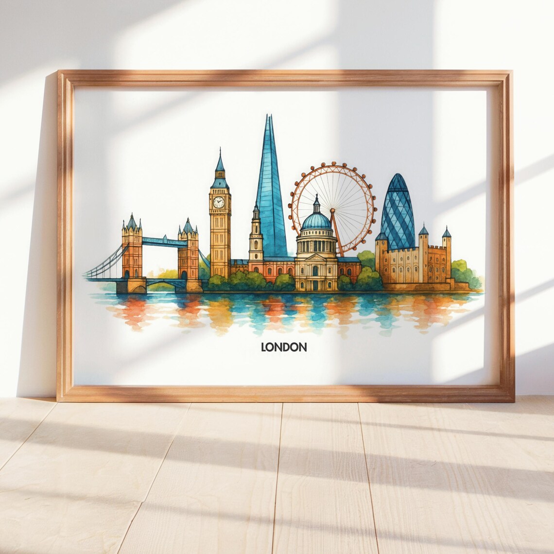 London Skyline Watercolor Art Print, Cityscape