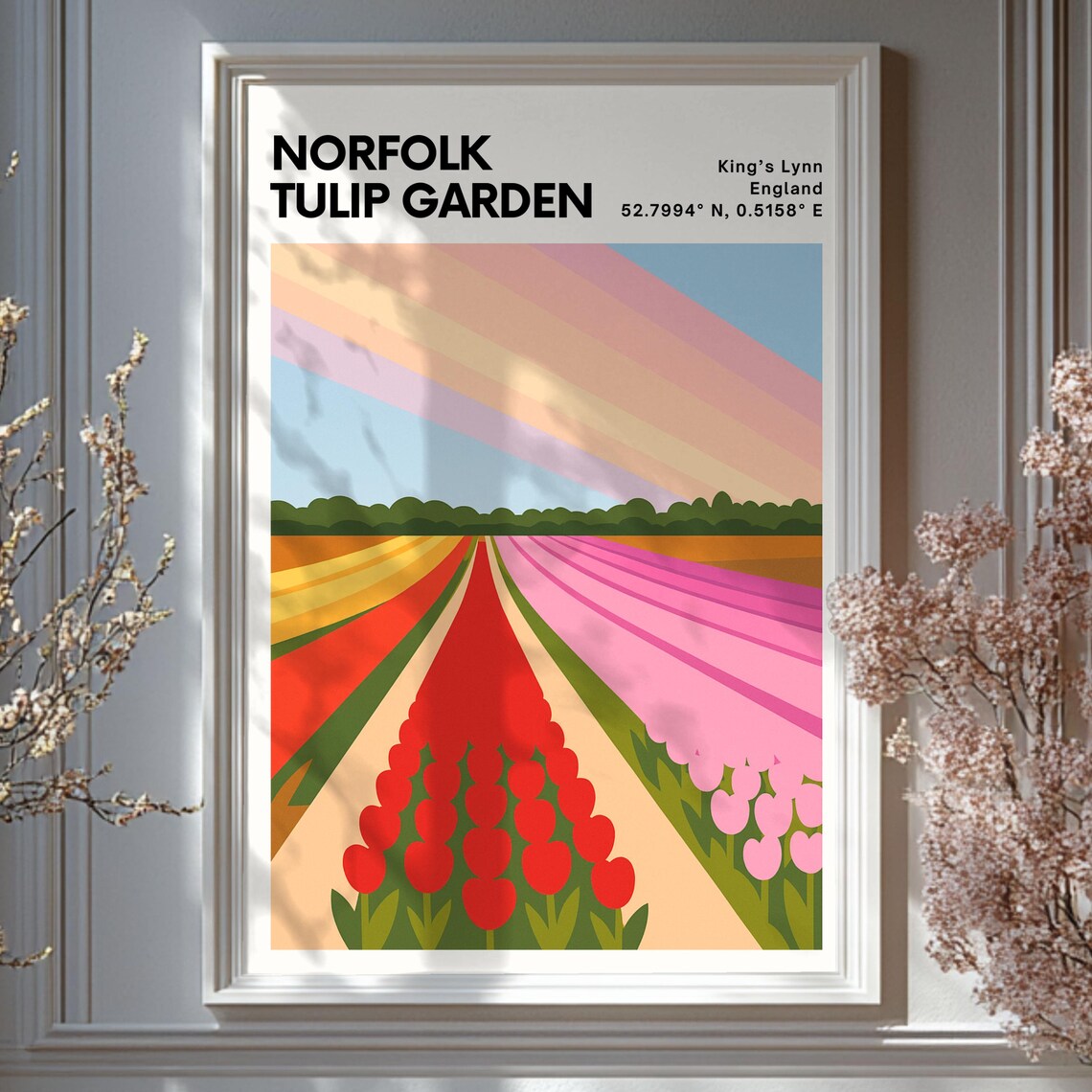 Norfolk Tulip Garden Art Print, Floral Landscape