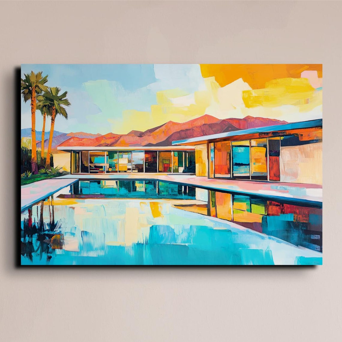 Mid Century Modern Palm Springs House Pool Desert Art Poster