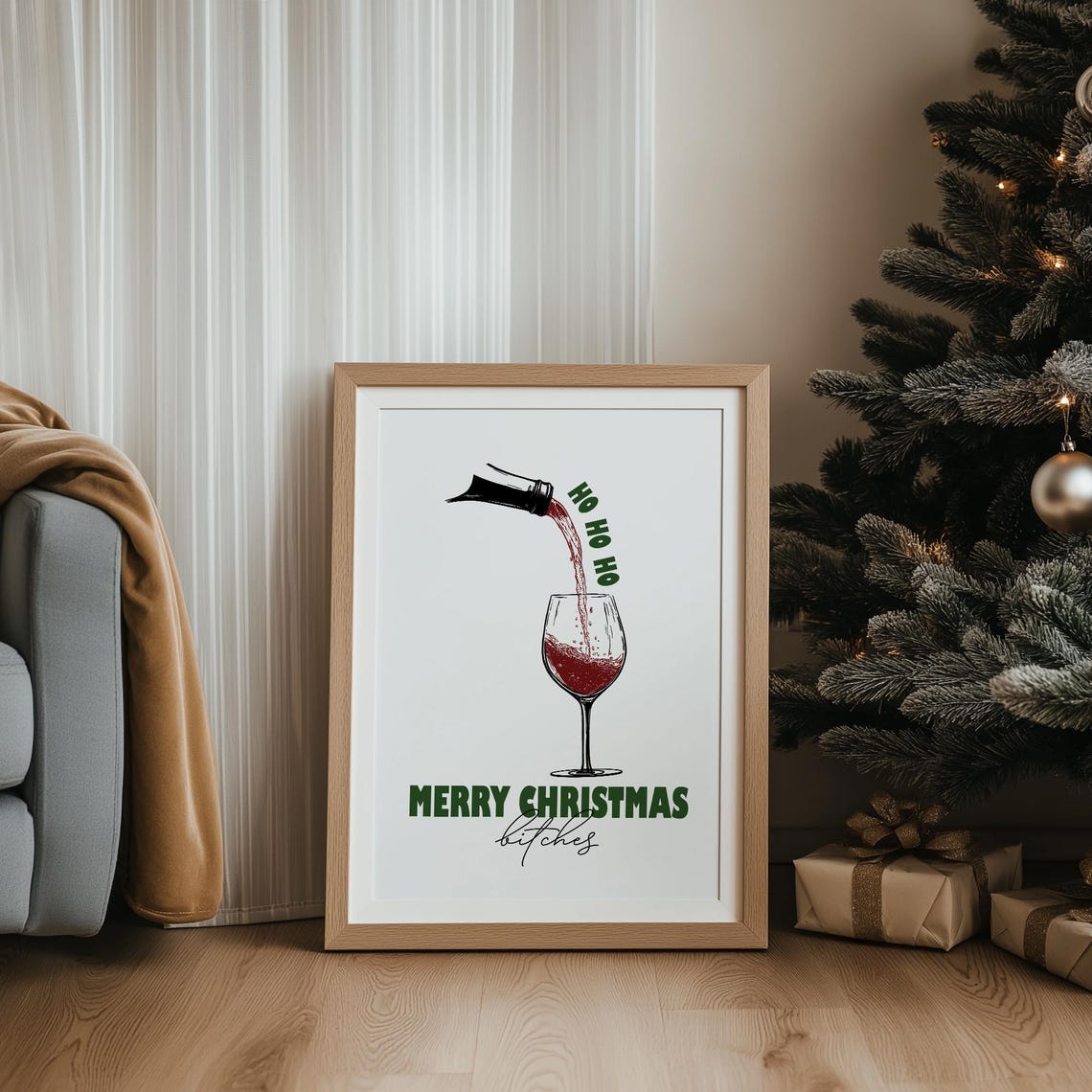 Merry Christmas Wine Glass Pouring Funny Holiday Bar Decor Wall Art - Image 3