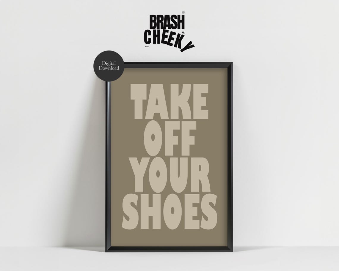 Take Off Your Shoes Bold Typography Minimalist Entryway Decor Wall Art - Image 2