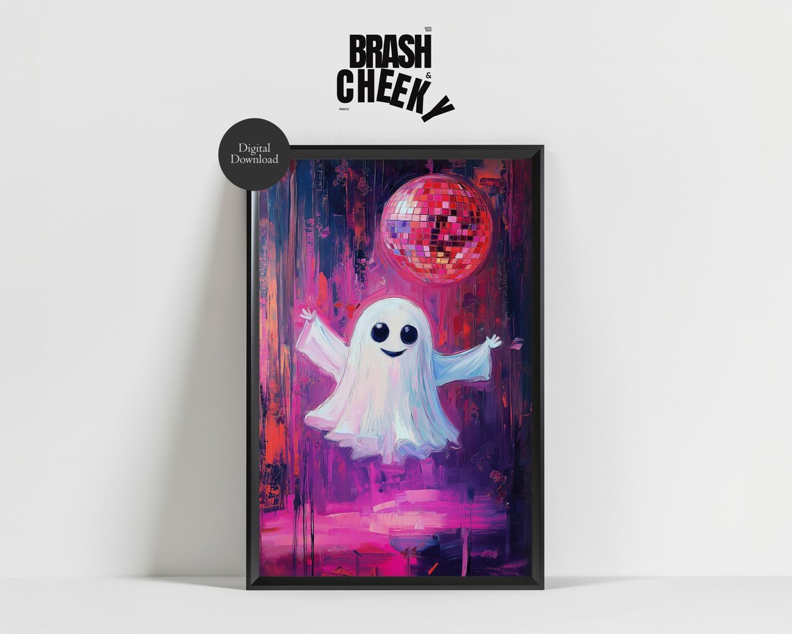 Ghost Disco Halloween Print For Teen Room Cute Disco Ghost Wall Art Pink Fun Halloween Printables
