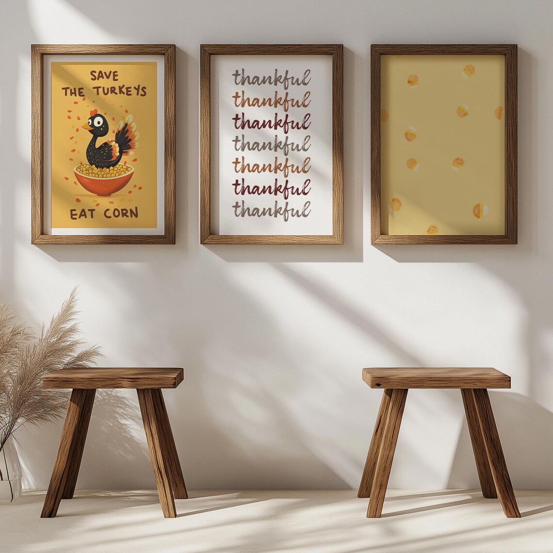 Save the Turkeys Eat Corn Funny Cartoon Thanksgiving Turkey Print - Image 3
