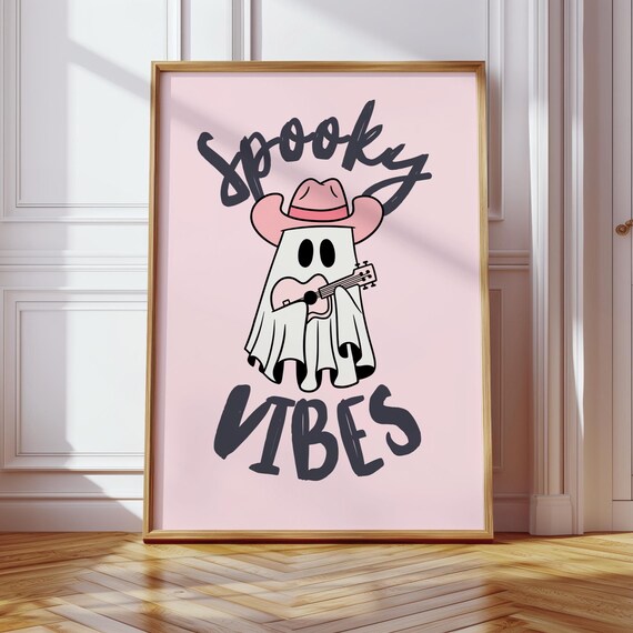 Cute Western Wall Art Print Pink Halloween Decorations Spooky Poster