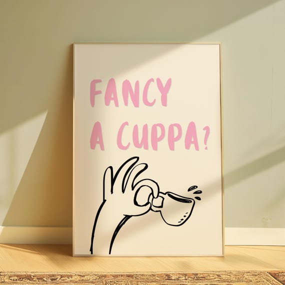Fancy A Cuppa Print In Pink Kitchen Wall Art Prints Funny Saying Tea Coffee Gallery Ideas Trendy Cup Of