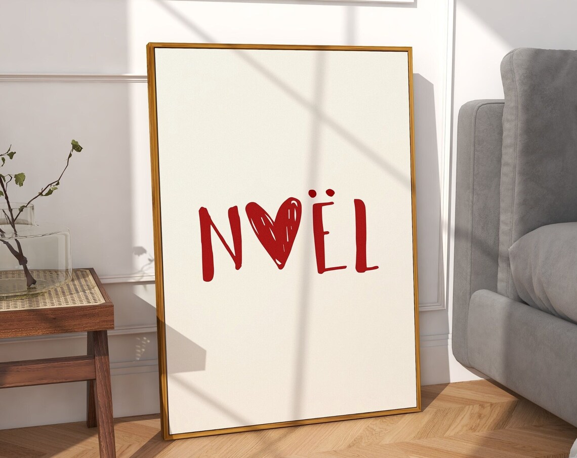 Noel Minimalist Red Heart Typography Christmas Holiday Poster - Image 3