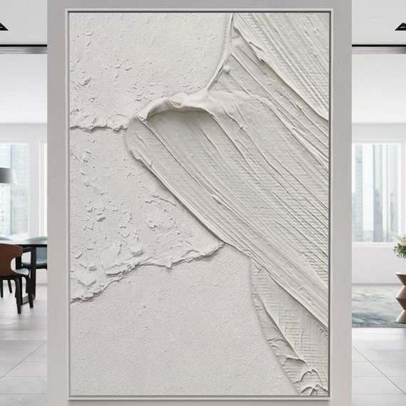 Pure White Heavy Textured Painting Abstract Modern Wall Art Decor Hand Painted Custom Artwork Large Size Vertical Acrylic Painting