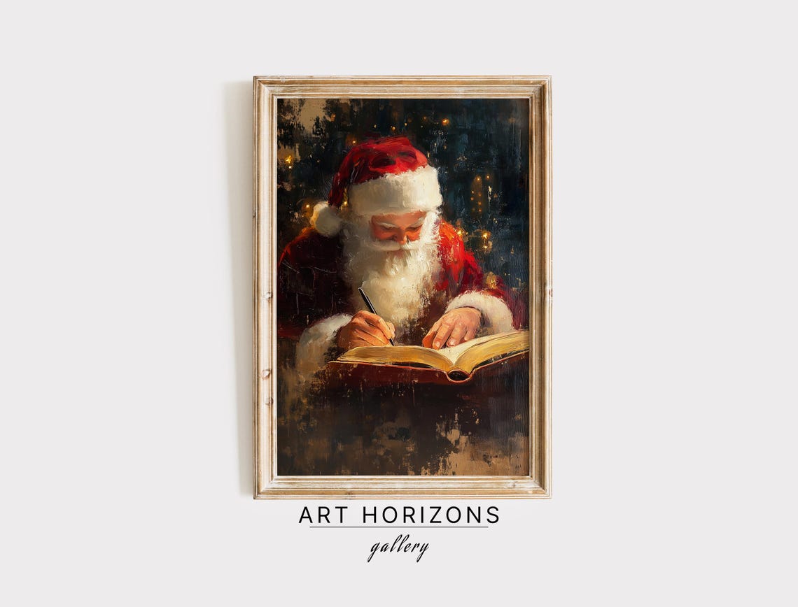 Santa Claus Writing Nice List Book Portrait Warm Glow Christmas Art